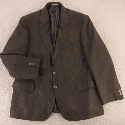 Jaqueta de tweed vintage XL marrom Tattersall Houndstooth xadrez blazer de lã de cordeiro 46R - Imagem 1 de 4