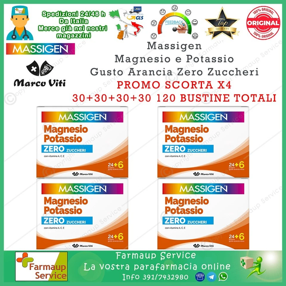 Marco Viti Massigen Magnesio e Potassio Zero Zuccheri 120 Buste Promo Scorta x 4