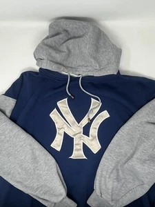 Felpa con cappuccio vintage New York Yankees grande logo blu navy iniziata (L) DIFETTO - Foto 1 di 8