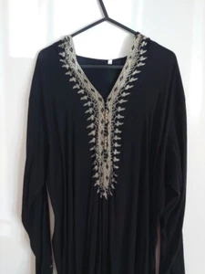Kaftan Jilaba Jilbab Moroccan Islamic Dress Cotton White Embroidery Womens Eid - Picture 1 of 18
