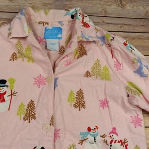 Top de pijama de muñeco de nieve de franela rosa pequeño con bolsillos Nick & Nora - Imagen 1 de 6