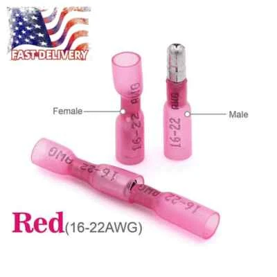 Heat Shrink Bullet Male Female Crimp Terminals 22-16AWG Wire Connectors 300pcs - Image 1 of 4