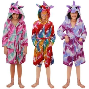 Enfants Filles Licorne À Capuche Peignoir Relaxer Robe 3D Noël Déguisements 2-13 - Picture 1 of 21