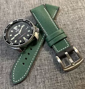 2nd Gen / Sailcloth Rubber Sports Watch Strap / Green White Stitching - 20/22/24 - Picture 1 of 7