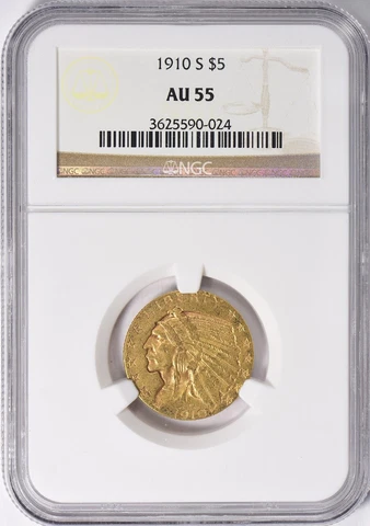 1910-S INDIAN HEAD $5 HALF EAGLE GOLD NGC AU55 Cover