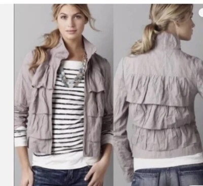 NWT- ANN TAYLOR LOFT Tiered Ruffle Zip Up Jacket Size 2 Dusty Lavender Gray - Изображение 1 из 4