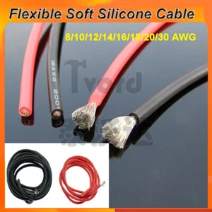 Black/ Red RC Cable 8AWG 10AWG 12AWG~ 30AWG Flexible Soft Silicone Wire Cable - Picture 1 of 13