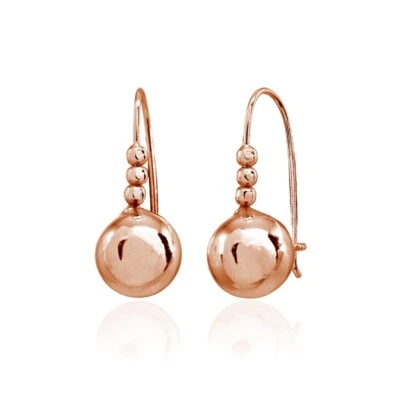 Polished Dainty Round Beads Rose Gold Plated Sterling Silver Drop Earrings — 第 1/3 张图片