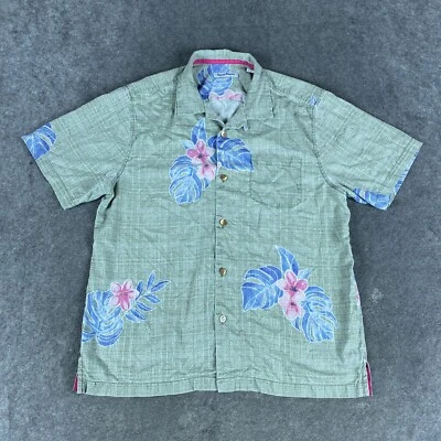 Camisa Tommy Bahama Para Hombre Grande Verde Azul Floral Hawaiana Isla Zona Seda Foto 1 de 4