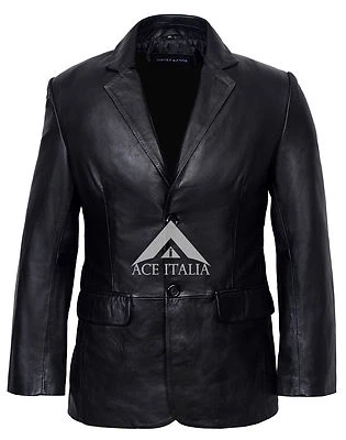 CLASSIC BLAZER Men's BLACK Tailored Soft Real Lambskin Leather Jacket Coat 9124 - Image 1 of 4