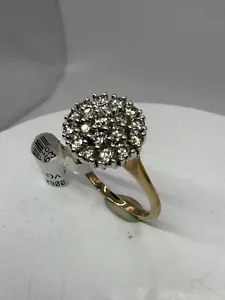 9ct Yellow Gold 1ct Natural Diamond Cluster Ring Size N 4.1gms - Picture 1 of 15