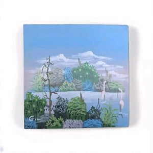 PINTURA MINIATURA ORIGINAL ARTE HAITIANO DEL PAISAJE CON FLAMENCOS FIRMADA GL 5" - Imagen 1 de 3