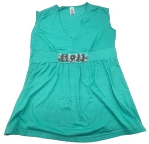 sleeveless shirt green embellished beaded V-neck polyester blend med READ - Picture 1 of 7