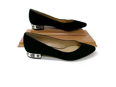 Talbots Mujer Edison Negro Gamuza Cuero Adornado Tacones Zapatos Planos Talla 9 M Foto 1 de 4