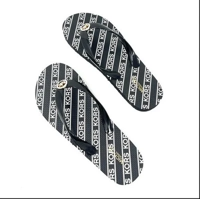 Chanclas Michael Kors Nuevas en Caja MK PVC/MK Estampado Web a Rayas - Negro/Blanco - Elige Talla Foto 1 de 4