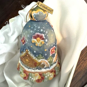 G. DeBrekht Bell Shaped Christmas Ornament of Winter Scene with Box Unbreakable - Picture 1 of 13