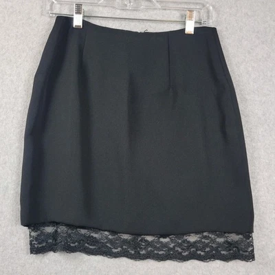 Hugo Buscati Black Lace Trimmed Knee Length Pencil Skirt Women's 8 Lined - Image 1 of 4