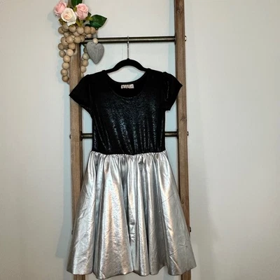 Dot Dot Smile Black Silver Dress Girls Size 7 Short Sleeve Party Sparkle - Image 1 of 4