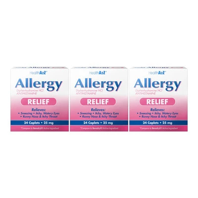 Alivio de alergias difenhidramina HCI antihistamínico 25 mg comprimidos, 24ct (paquete de 3) Foto 1 de 4
