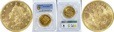 1876-CC $20 Liberty  -  PCGS MS-60 - Image 1 of 3