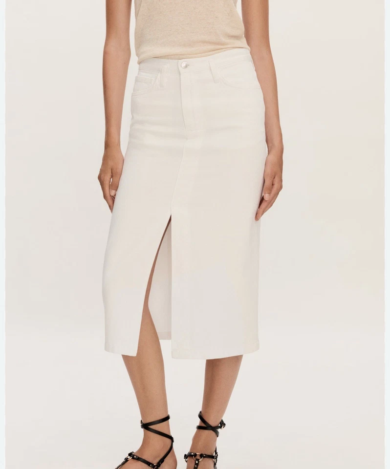Mango Midi Skirt Denim, White, High Waist Slit Front, Medium Size - Image 1 of 1