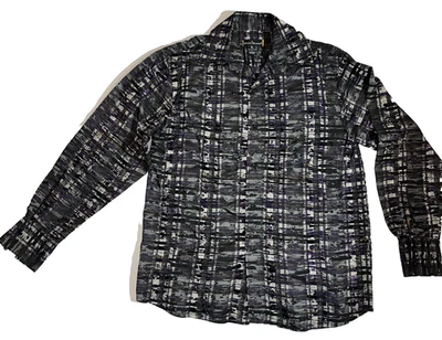 Stacy Adams Men's Long Sleeve Button Up Shirt Black Purple & Gray Size Large - Image 1 of 4