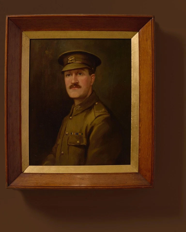 PINTURA AL ÓLEO ORIGINAL RETRATO OFICIAL DEL EJÉRCITO REGIMIENTO LEICESTERSHIRE DÉCADA DE 1940 SEGUNDA GUERRA MUNDIAL Foto 1 de 1