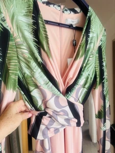 Issa London perfect Mock Wrap & Tie Dress Size 14 Pinks / Greens / Multi NWTs - Picture 1 of 14