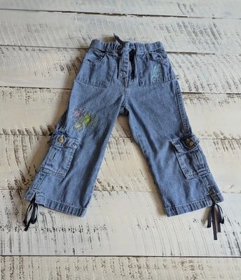 Pantalones de mezclilla Cherokee talla 4T de colección Y2K lavado medio bordados florales cintura lazada Foto 1 de 4