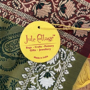 Jute Cottage rectangle Pashmina/Shawl 70” X 21.7 Green Paisley Red & Gold Tassel - Picture 1 of 13