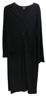 DKNY Plumero Cárdigan Vestido Suéter Tejido Rayón/Poliéster Negro 2X Detalle Cinta Botón Foto 1 de 4