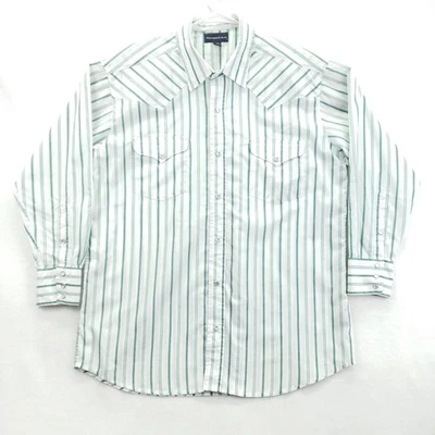 Camisa Occidental Ajustada Panhandle Para Hombres 17.5 33 Blanco Verde Rayas Perla Snap Rodeo Foto 1 de 4