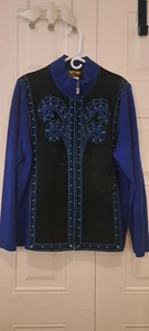 Bob Mackie Wearable Art Jacket Royal Blue, Teal, Black Suede XL - Picture 1 of 4