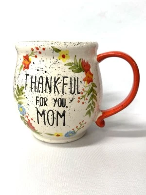 Taza Thankful For You Mom marfil floral moteado 18 oz por etiqueta buena taza de regalo B22 Foto 1 de 4