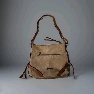 Bolso Bandolera Boho Lucky Brand Cuero Tostado y Marrón Flecos Borla Tiradores Foto 1 de 4