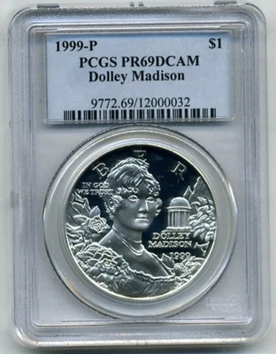 1999-P Dolley Madison Silver Commemorative Dollar ($1) - PCGS PR69DCAM - Image 1 of 2