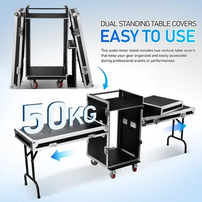16U DJ Flight Case Rack with Built-in Mixer Stand & Lockable Drawer - Tour Ready - Image 1 of 4