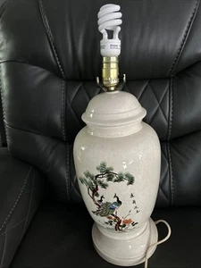 Vtg 18” Ginger Hand Painted Asian Theme Lamp “ Sparrows Dance To Welcome Spring” - Picture 1 of 8