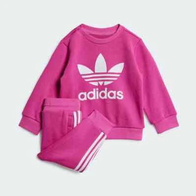 Adidas Originals Kids Tracksuit Trefoil Crew Set  0-5 years Pink Outfit Unisex - Image 1 of 4