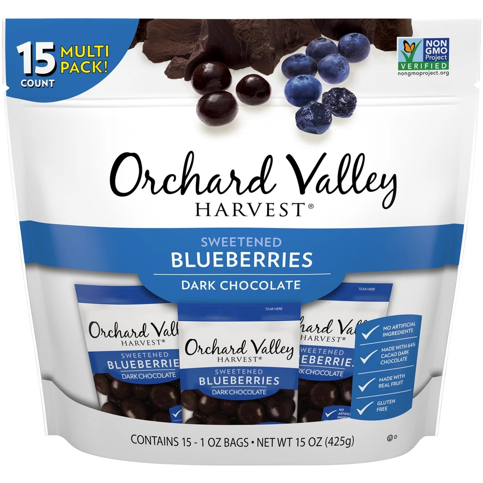 Orchard Valley Harvest Dark Chocolate Blueberries 15 Pack 1 Oz Non GMO Exp 1/21