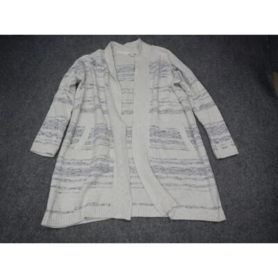 Cárdigan Suéter Pure Jill Para Mujer Grande Blanco Gris Rayas Largo Mezcla Algodón Foto 1 de 4