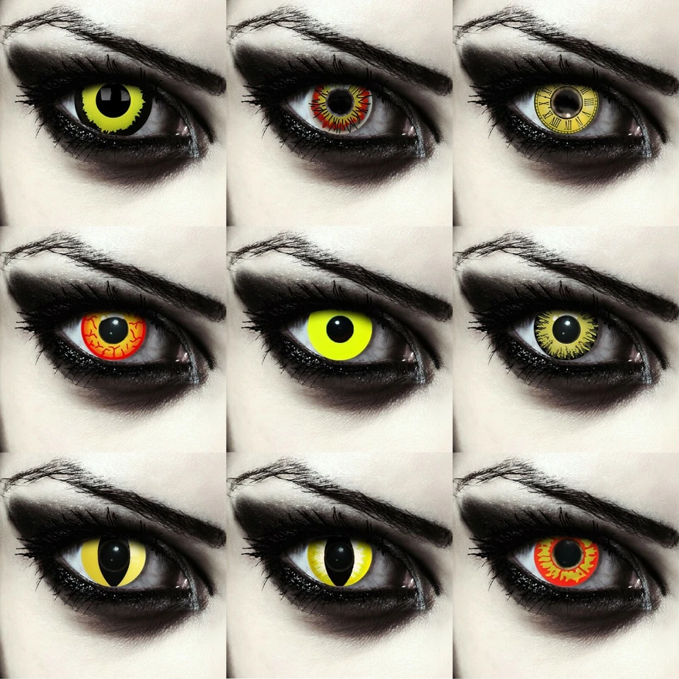 DESIGNLENSES Gelbe farbige Kontaktlinsen für Halloween Pennywise Kostüm Dämonen Exorzist gelb