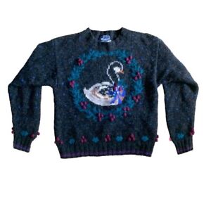 Woolrich Vintage Wool Sweater Swan Size 3-D 100% Wool Pullover Size Medium