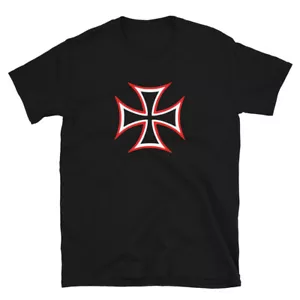 Camiseta roja y blanca oculta símbolo de cruz de motociclista manga corta - Imagen 1 de 12