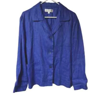 Chaqueta Blazer Sandro Azul Lino Chamarra Talla 12P 12 Petite Foto 1 de 4