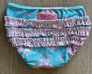 Ruffle Butts Girls 7 Aqua Pink Bathing Suit Swim Bottoms Tropical Floral - Picture 1 of 4