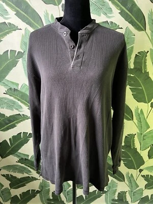 华夫格亨利上衣超大灰色保暖长袖男式 XL — 第 1/4 张图片