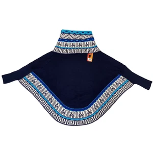PONCHO ABRIGO CAPA AZUL MARINO MUJER ALPACA ANDINA HECHO A MANO M - Imagen 1 de 7