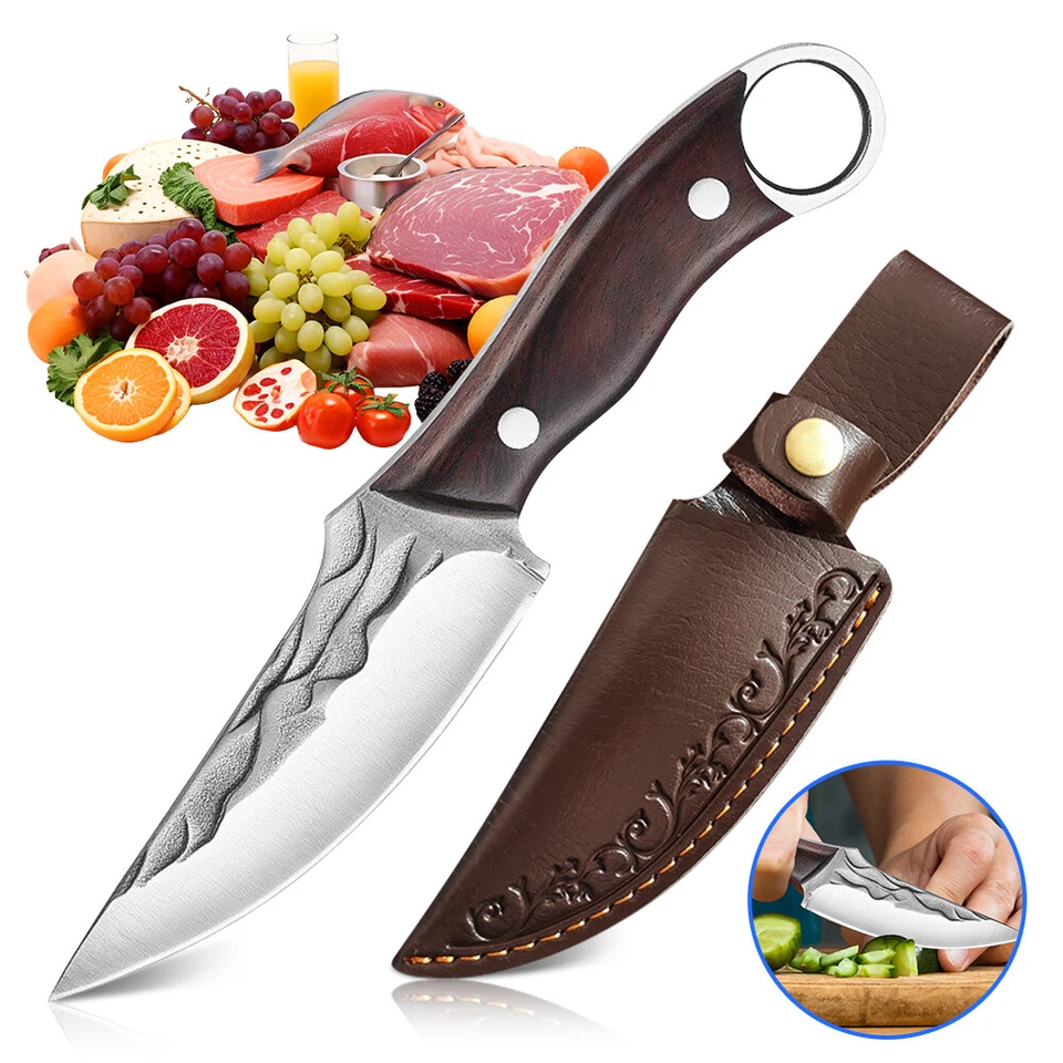 Viking knife Chef Knife Japan Kitchen Meat Cleaver Butcher Boning Knife w/Sheath - Image 1 of 4