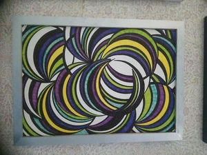 Tableau Abstrait moderne papier A4 fait aux feutres cadre bois + cadeau - Picture 1 of 1